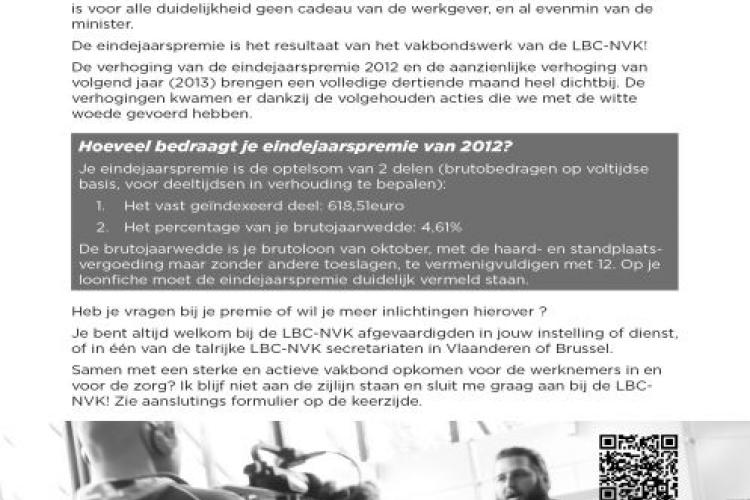 Eindejaarspremie 2012 voor werknemers uit de Vlaamse non-profit