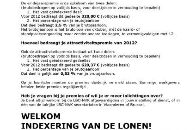 Eindejaars- en attractiviteitspremie 2012 voor werknemers uit de federale non-profit