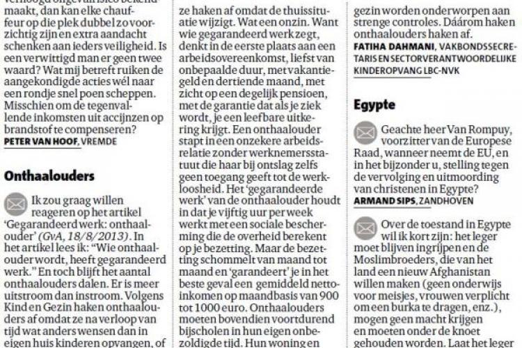 LBC-NVK reageert op "Gegarandeerd werk: onthaalouder" uit Gazet van Antwerpen
