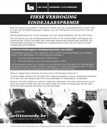 Eindejaarspremie 2012 voor werknemers uit de Vlaamse non-profit