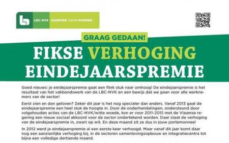 Eindejaarspremie socio-culturele sector gevoelig verhoogd voor 2013