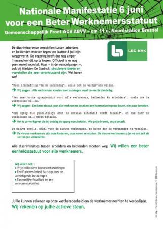 Kom donderdag 6 juni actievoeren voor beter eenheidsstatuut